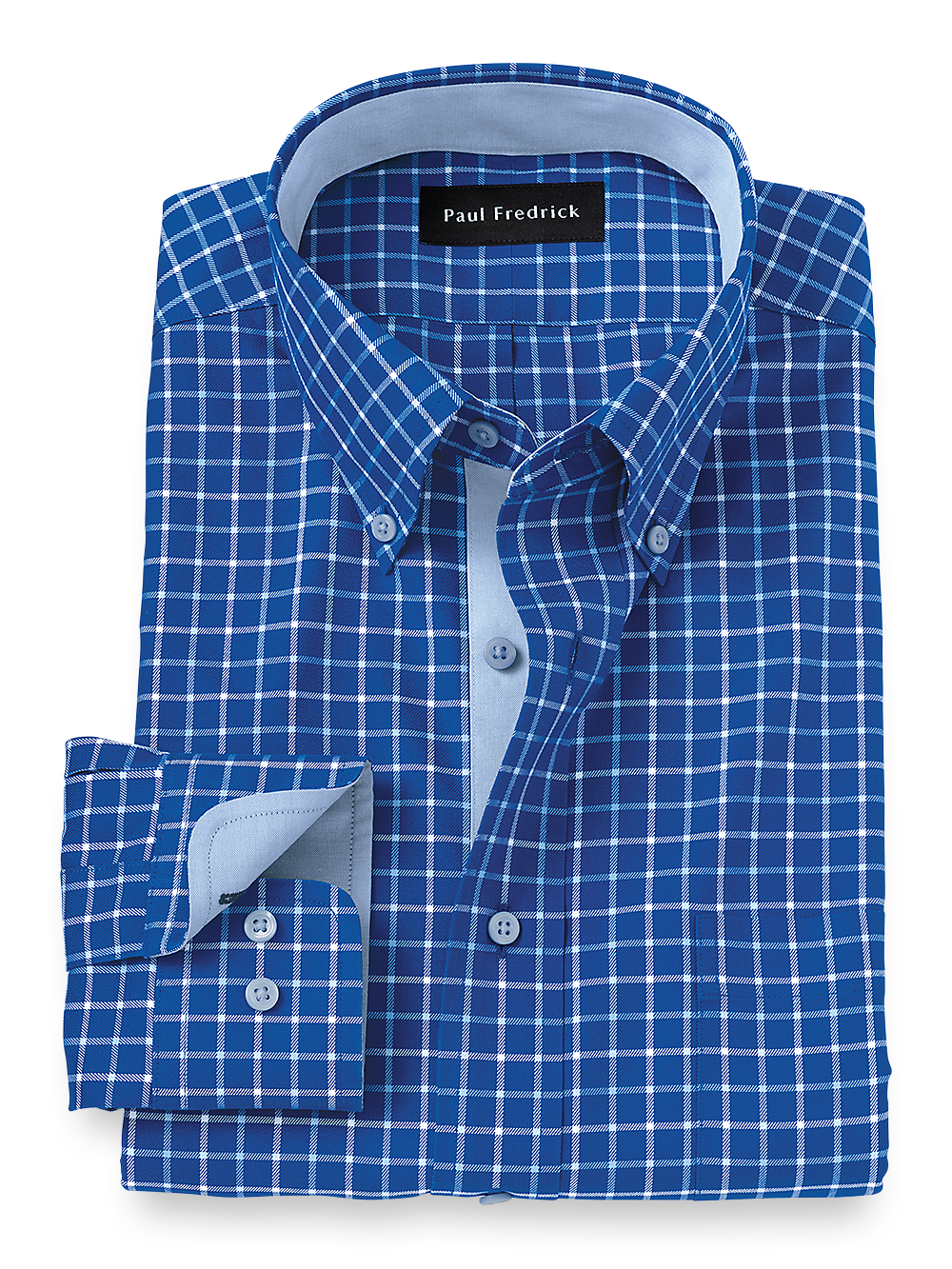 Product Image of Non-iron Cotton Check Dress Shirt With Contrast Trim-Blue