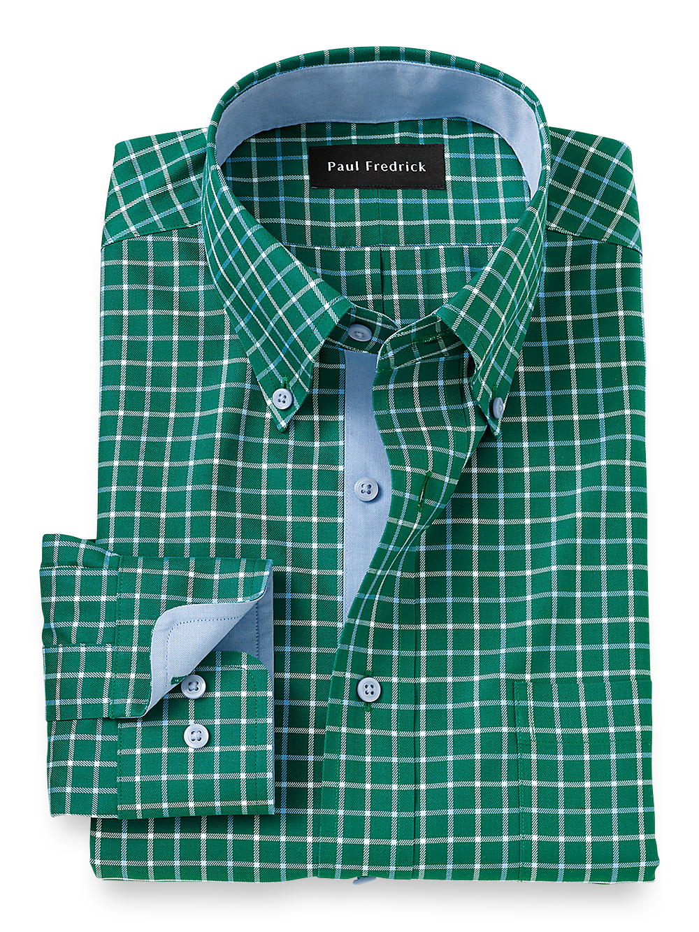 Product Image of Non-iron Cotton Check Dress Shirt With Contrast Trim-Green