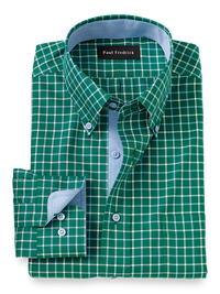 Non-Iron Cotton Check Dress Shirt With Contrast Trim - Green