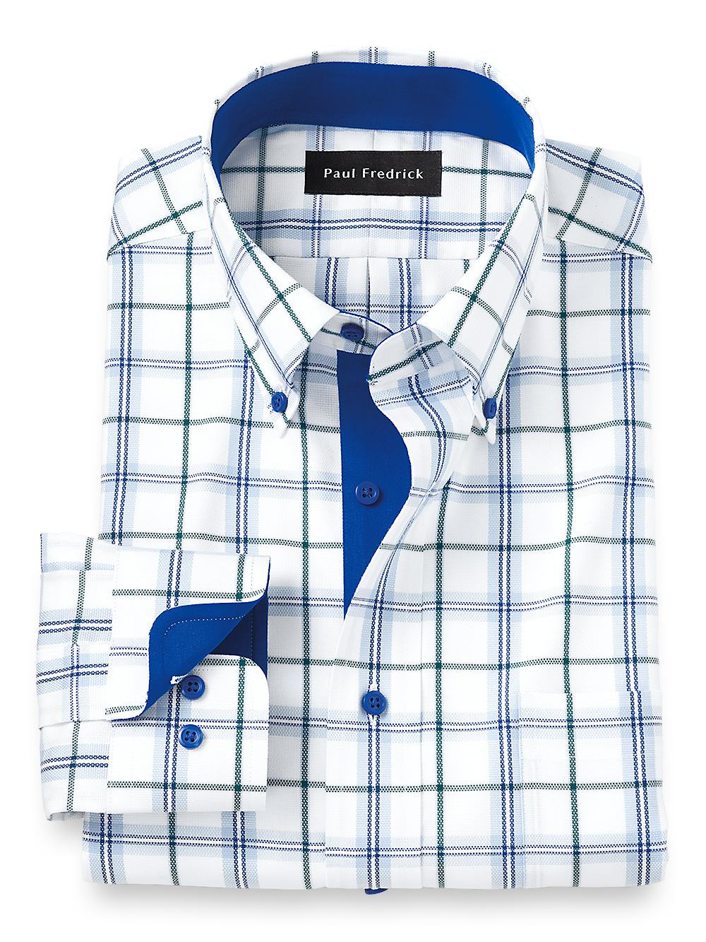 Product Image of Non-iron Cotton Tattersall Dress Shirt With Contrast Trim-Blue/Green