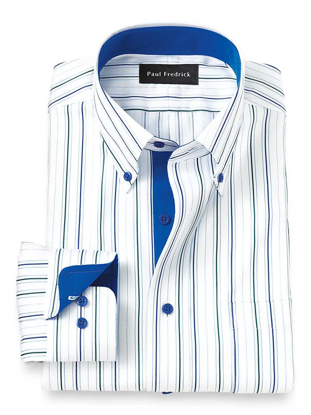 Product Image of Non-iron Cotton Stripe Dress Shirt With Contrast Trim-Blue/Green