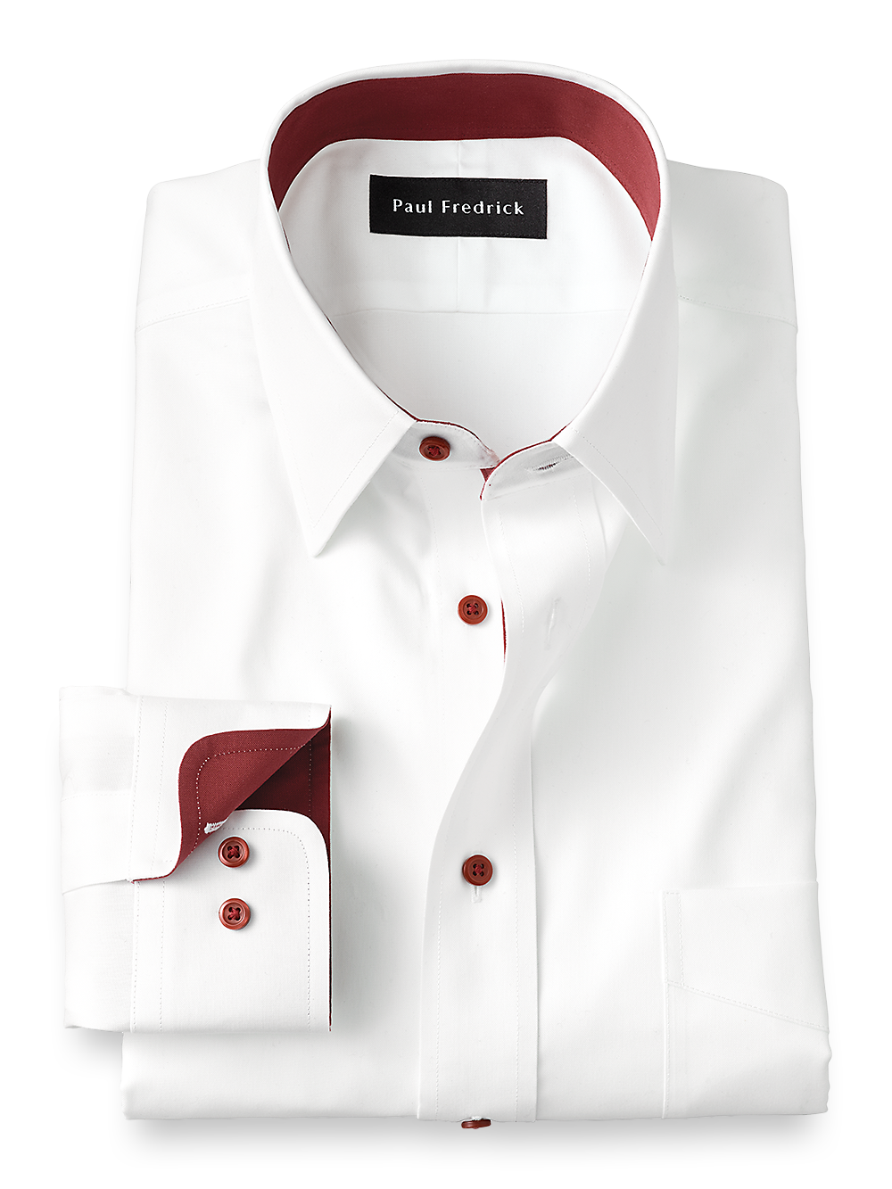 Product Image of Non-iron Cotton Solid Dress Shirt With Contrast Trim-White