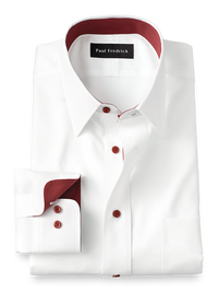 Non-Iron Cotton Solid Dress Shirt With Contrast Trim - White