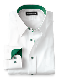 Non-Iron Cotton Solid Dress Shirt With Contrast Trim - White