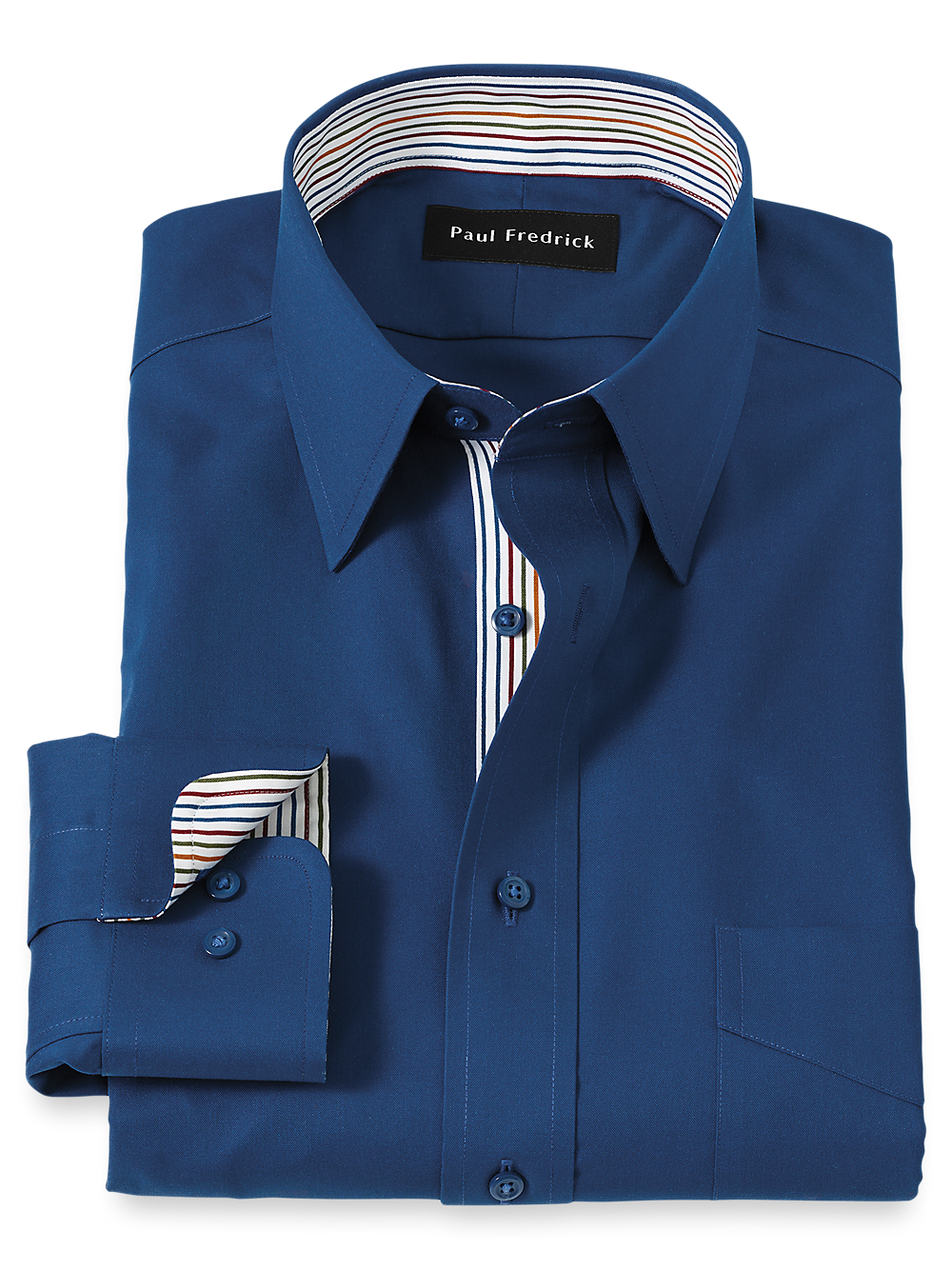 Product Image of Non-iron Cotton Solid Dress Shirt With Contrast Trim-Blue