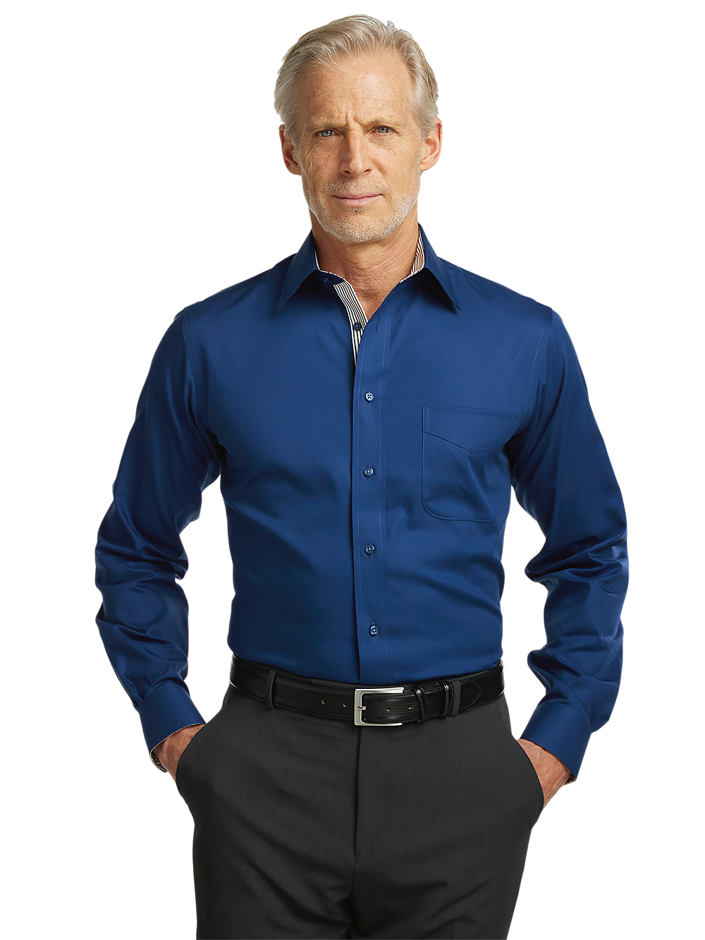 Alternate Image of Non-iron Cotton Solid Dress Shirt With Contrast Trim-1