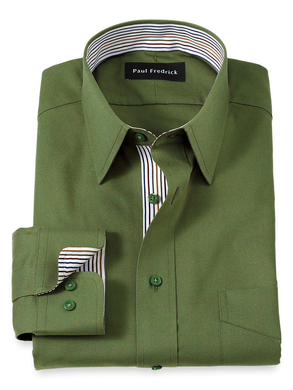 Product Image of Non-iron Cotton Solid Dress Shirt With Contrast Trim-Green