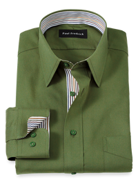 Non-Iron Cotton Solid Dress Shirt With Contrast Trim - Green