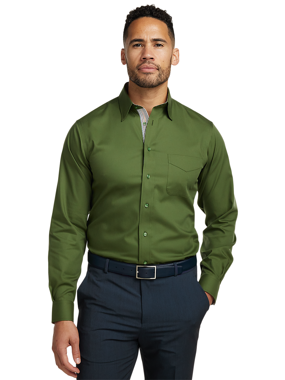 Alternate Image of Non-iron Cotton Solid Dress Shirt With Contrast Trim-1