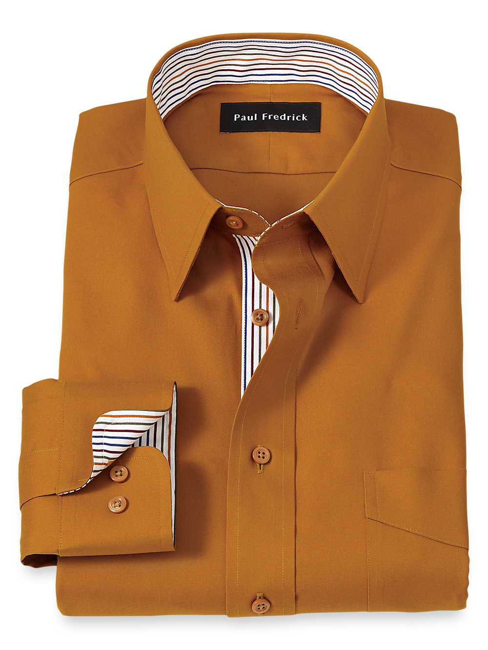 Product Image of Non-iron Cotton Solid Dress Shirt With Contrast Trim-Rust