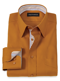 Non-Iron Cotton Solid Dress Shirt With Contrast Trim - Rust