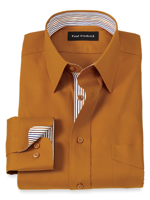 Non-Iron Cotton Solid Dress Shirt With Contrast Trim - Rust