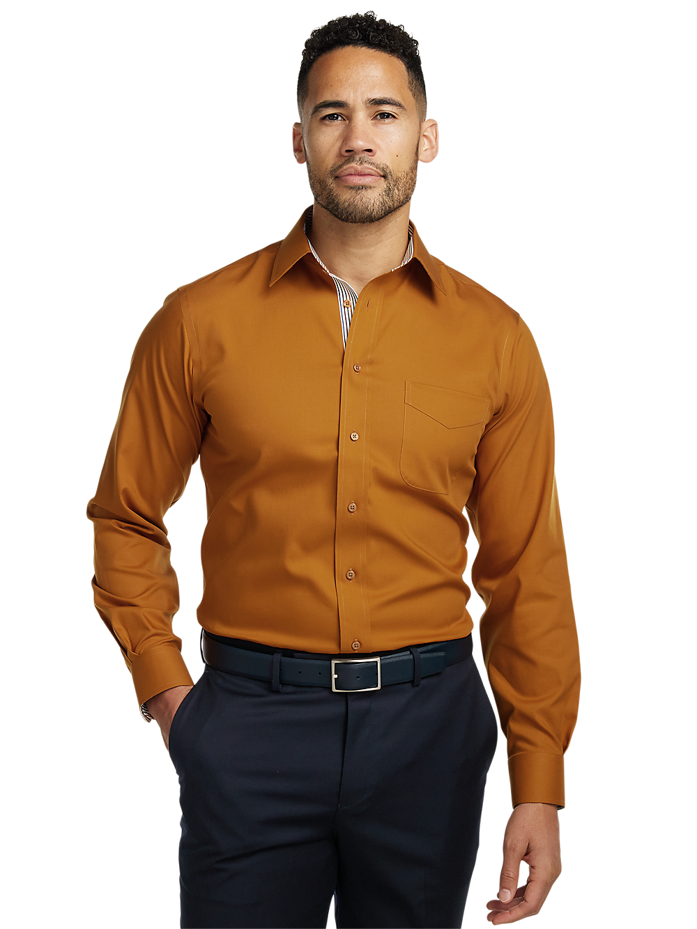 Alternate Image of Non-iron Cotton Solid Dress Shirt With Contrast Trim-1