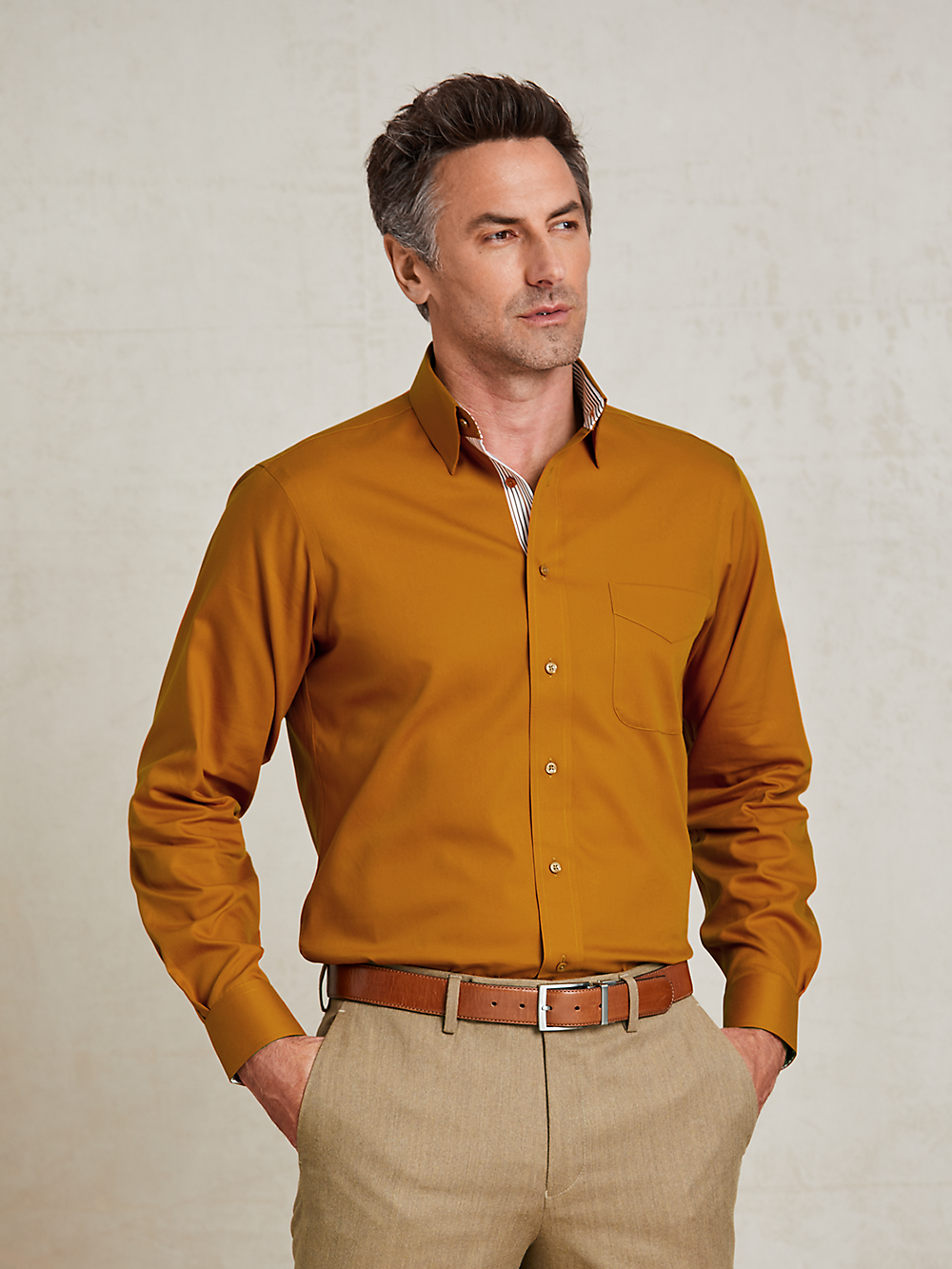 Alternate Image of Non-iron Cotton Solid Dress Shirt With Contrast Trim-7