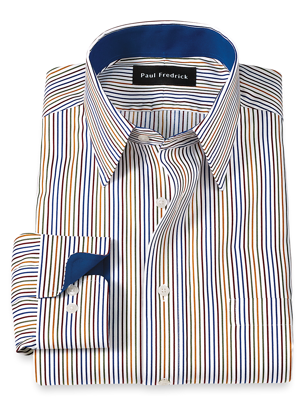 Product Image of Non-iron Cotton Stripe Dress Shirt With Contrast Trim-Multi