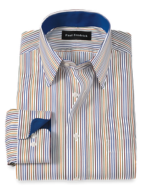 Non-Iron Cotton Stripe Dress Shirt With Contrast Trim - Multi