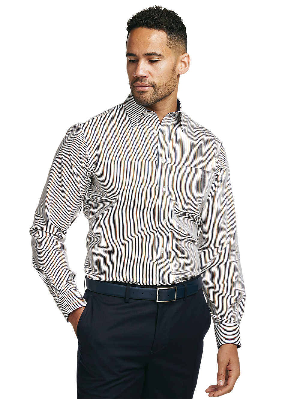 Alternate Image of Non-iron Cotton Stripe Dress Shirt With Contrast Trim-1