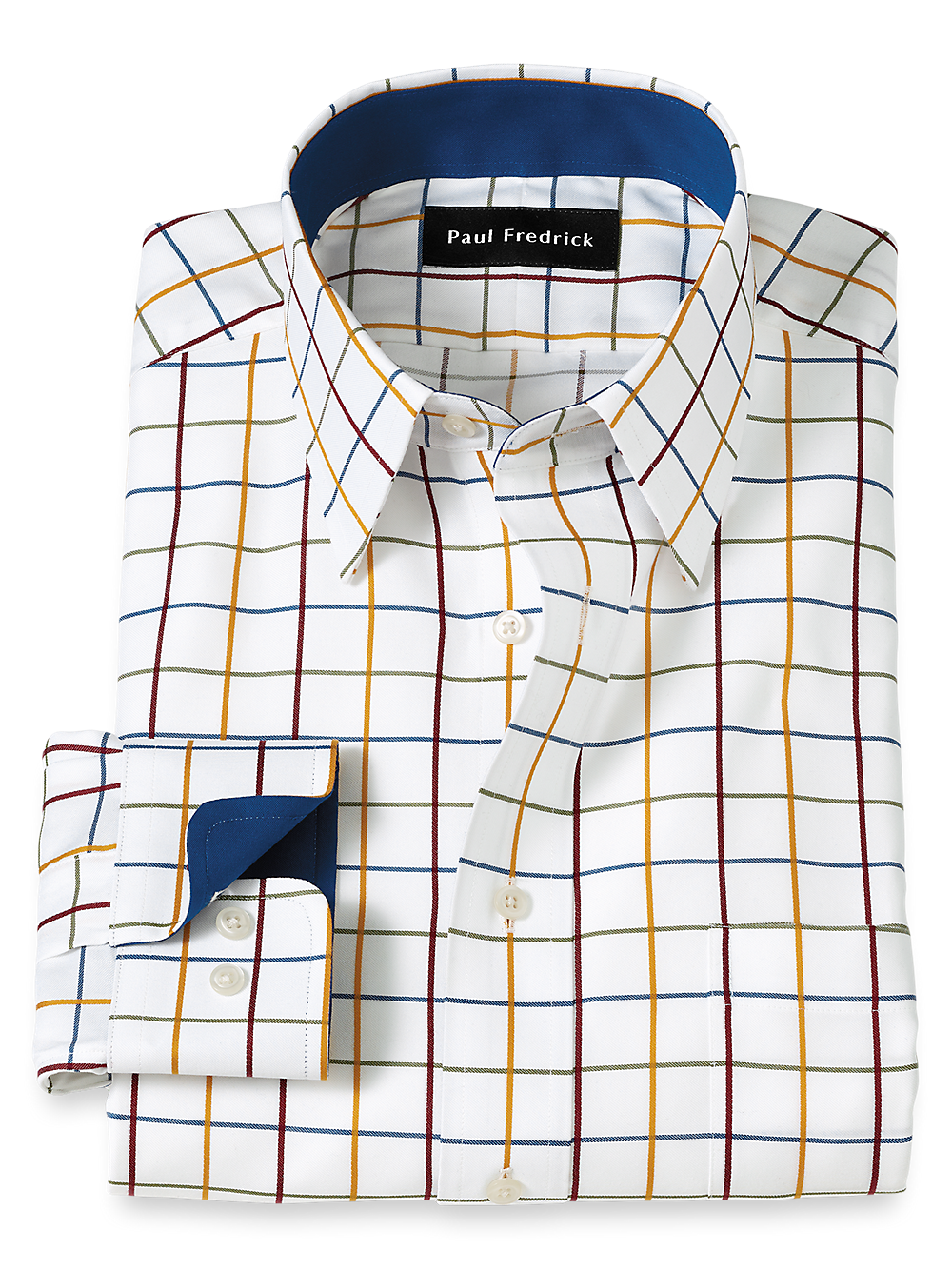 Product Image of Non-iron Cotton Check Dress Shirt With Contrast Trim-White Multi