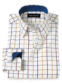 Non-Iron Cotton Check Dress Shirt With Contrast Trim - White Multi