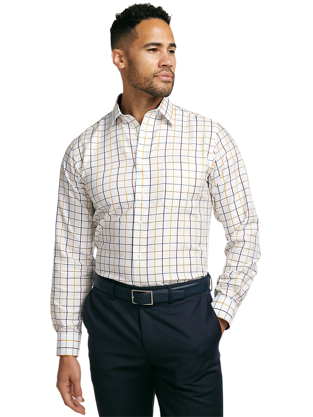 Alternate Image of Non-iron Cotton Check Dress Shirt With Contrast Trim-1