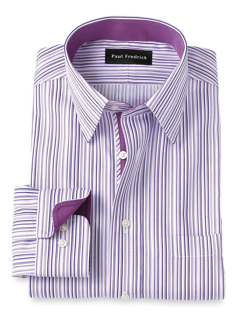 Product Image of Non-iron Cotton Stripe Dress Shirt With Contrast Trim-Purple