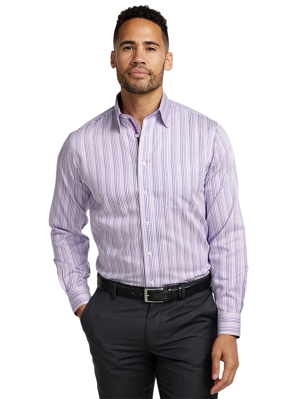 Alternate Image of Non-iron Cotton Stripe Dress Shirt With Contrast Trim-1