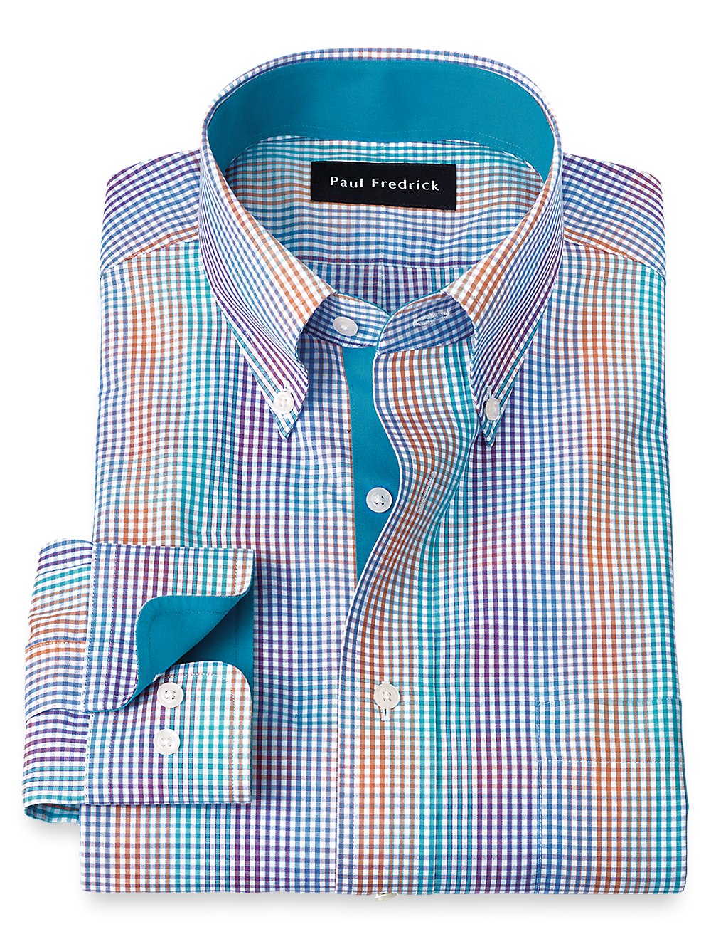 Product Image of Non-iron Cotton Tattersall Dress Shirt With Contrast Trim-Multi