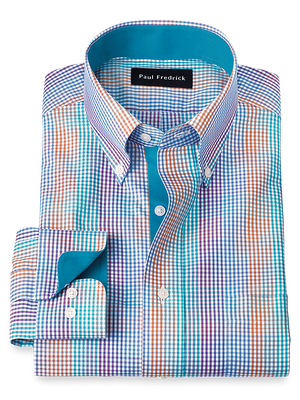 Non-Iron Cotton Tattersall Dress Shirt With Contrast Trim - Multi