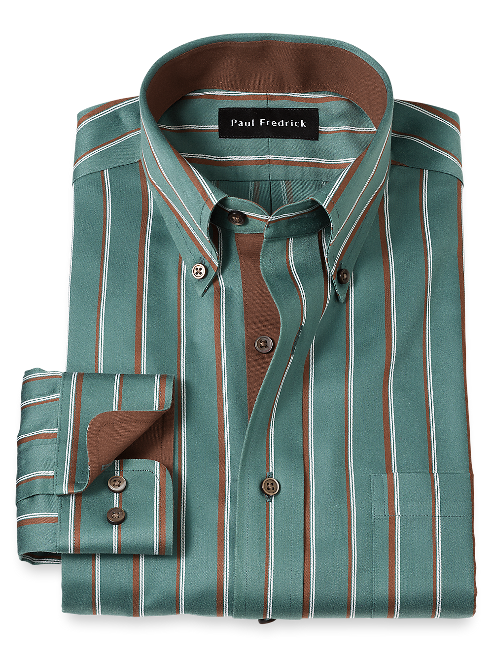 Product Image of Non-iron Cotton Stripe Dress Shirt With Contrast Trim-1