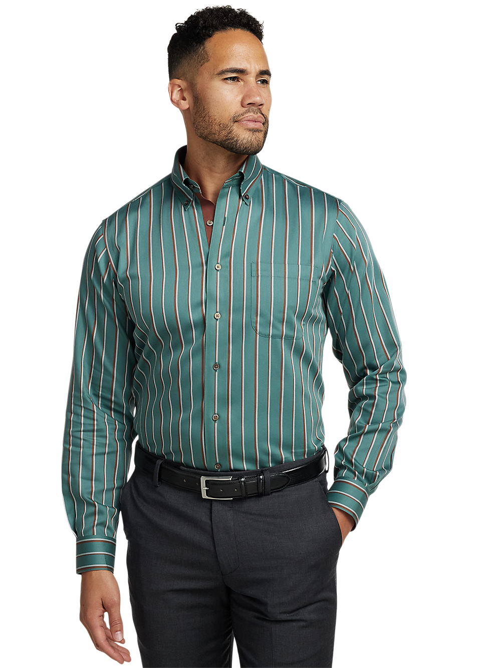 Alternate Image of Non-iron Cotton Stripe Dress Shirt With Contrast Trim-1