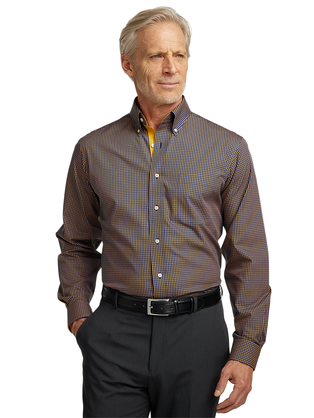 Alternate Image of Non-iron Cotton Check Dress Shirt With Contrast Trim-1