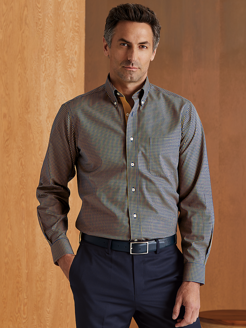 Alternate Image of Non-iron Cotton Check Dress Shirt With Contrast Trim-7