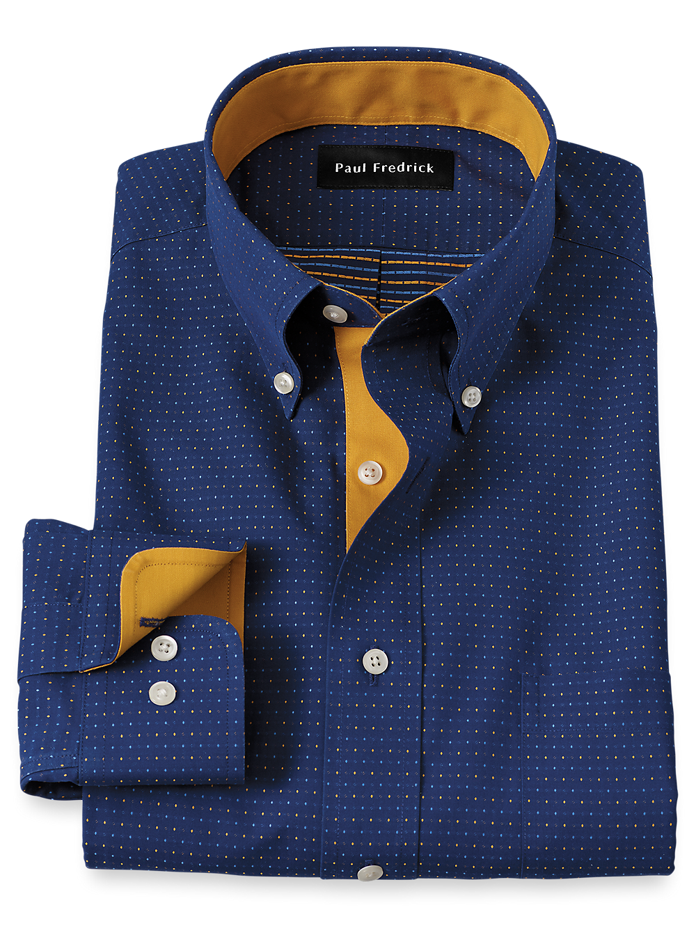 Product Image of Non-iron Cotton Dot Dress Shirt With Contrast Trim-Navy/Gold