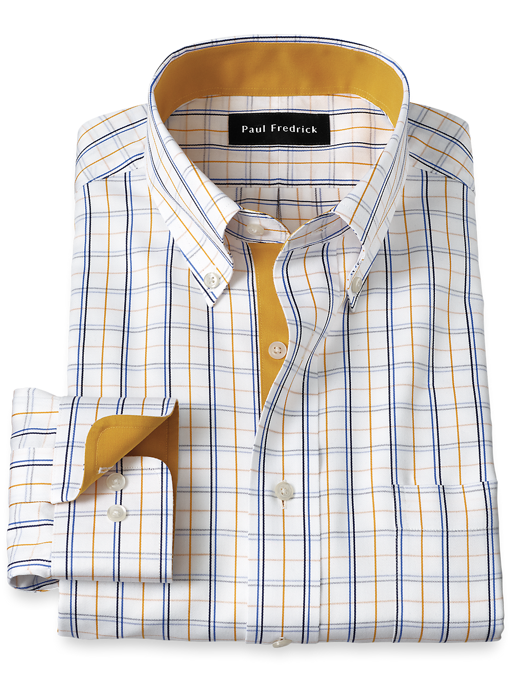 Product Image of Non-iron Cotton Windowpane Dress Shirt With Contrast Trim-1