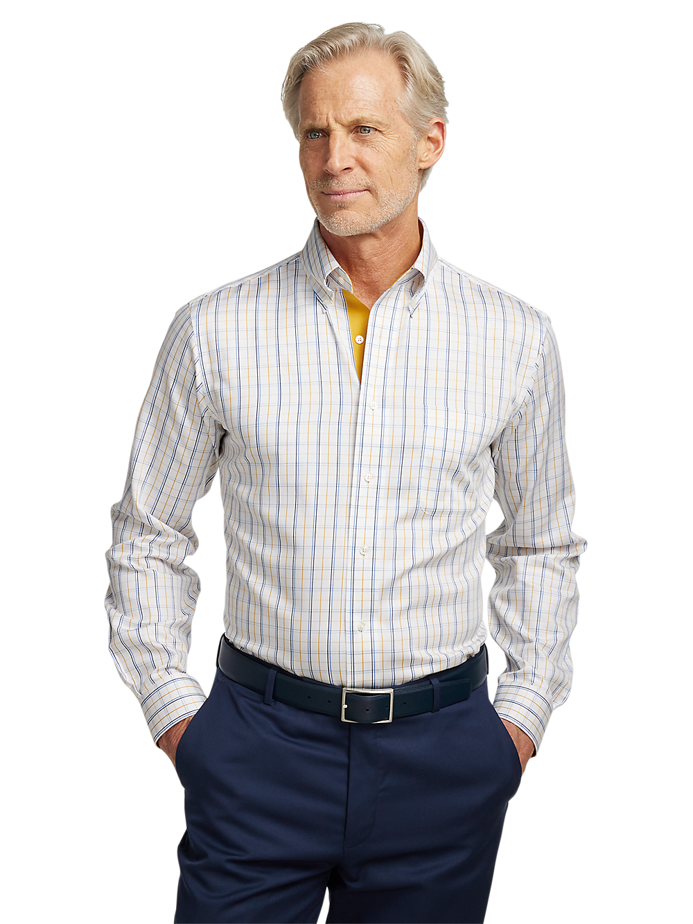 Alternate Image of Non-iron Cotton Windowpane Dress Shirt With Contrast Trim-1