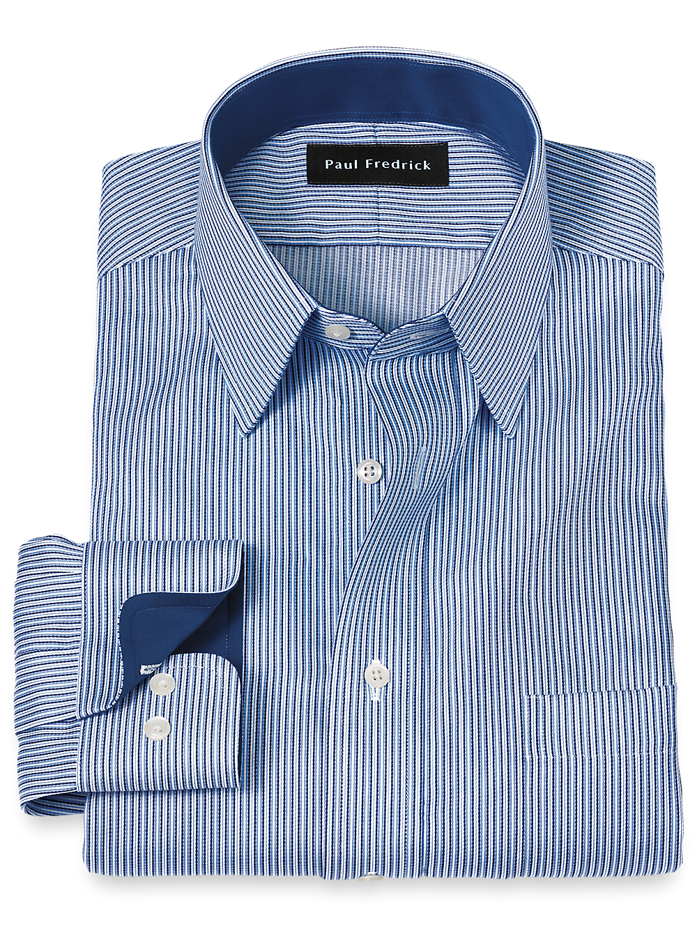 Product Image of Non-iron Cotton Stripe Dress Shirt With Contrast Trim-Blue