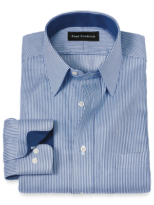 Non-Iron Cotton Stripe Dress Shirt With Contrast Trim - Blue