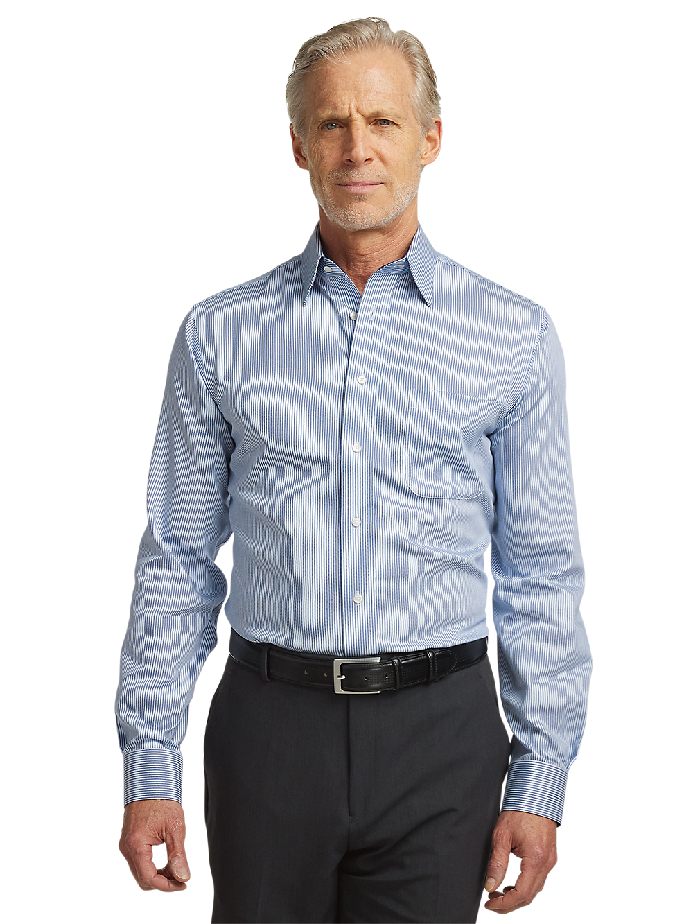 Alternate Image of Non-iron Cotton Stripe Dress Shirt With Contrast Trim-1