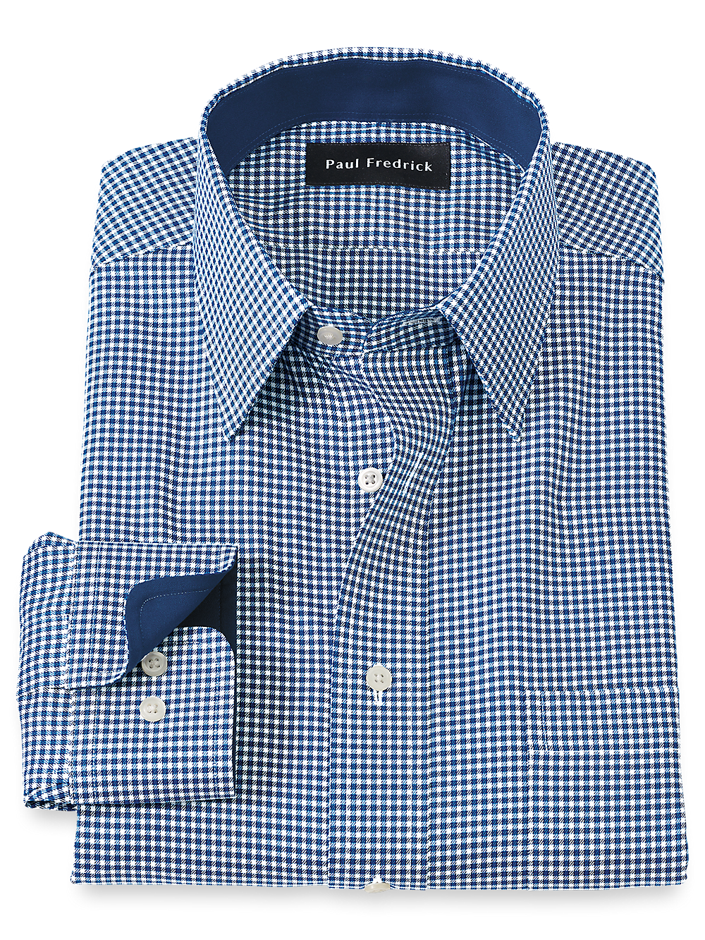 Product Image of Non-iron Cotton Gingham Dress Shirt With Contrast Trim-Navy