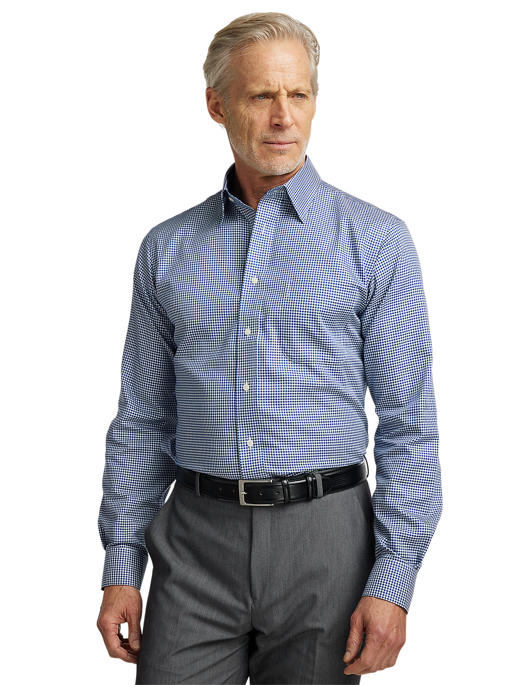 Alternate Image of Non-iron Cotton Gingham Dress Shirt With Contrast Trim-1