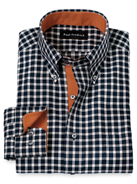 Non-Iron Cotton Check Dress Shirt With Contrast Trim - Black/rust