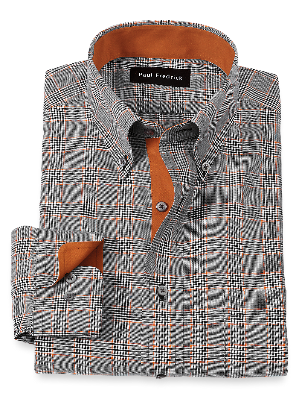 Product Image of Non-iron Cotton Plaid Dress Shirt With Contrast Trim-Black/Rust