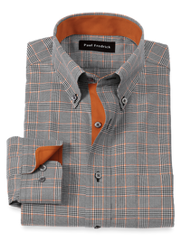 Non-Iron Cotton Plaid Dress Shirt With Contrast Trim - Black/rust