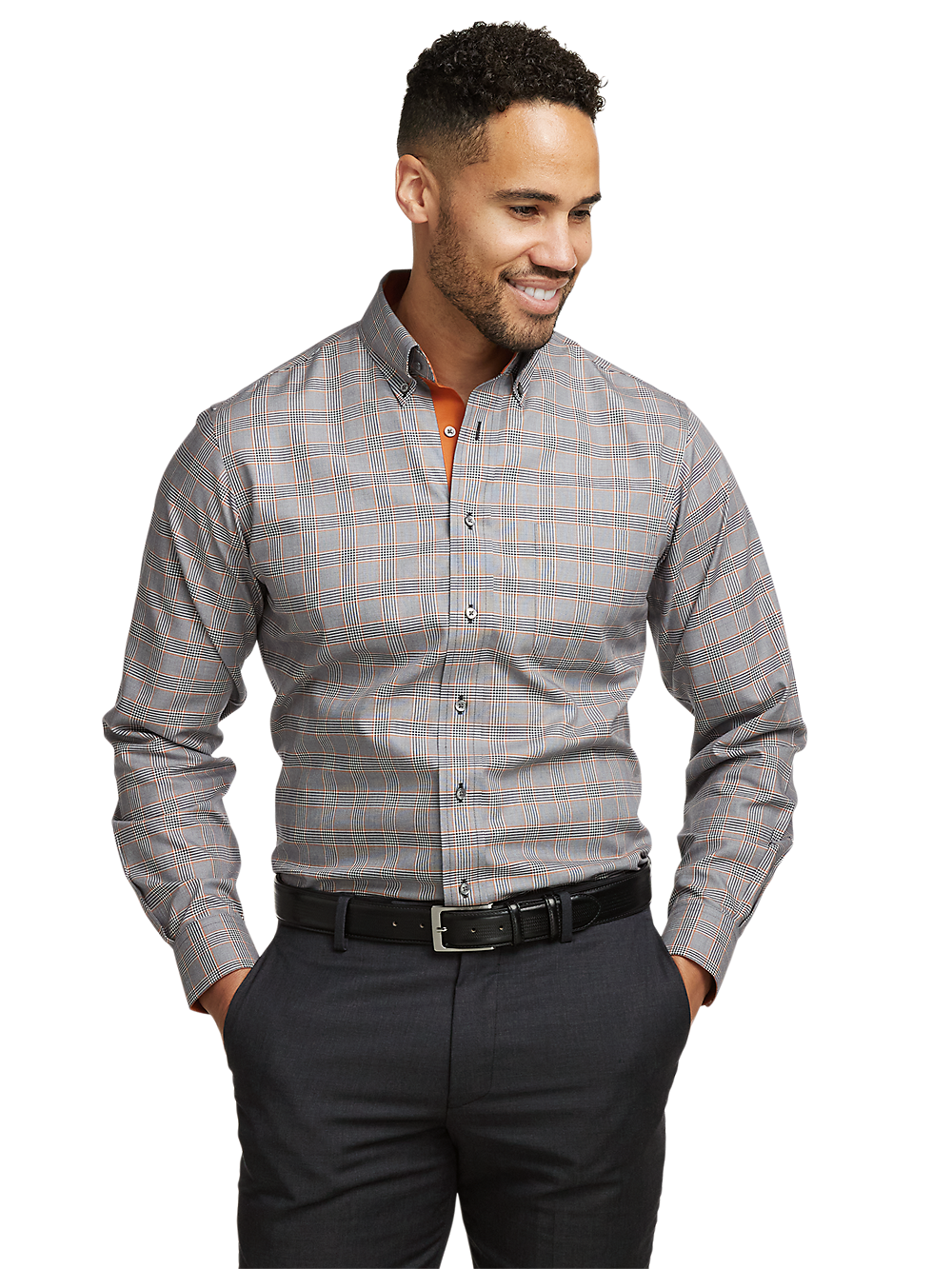 Alternate Image of Non-iron Cotton Plaid Dress Shirt With Contrast Trim-1