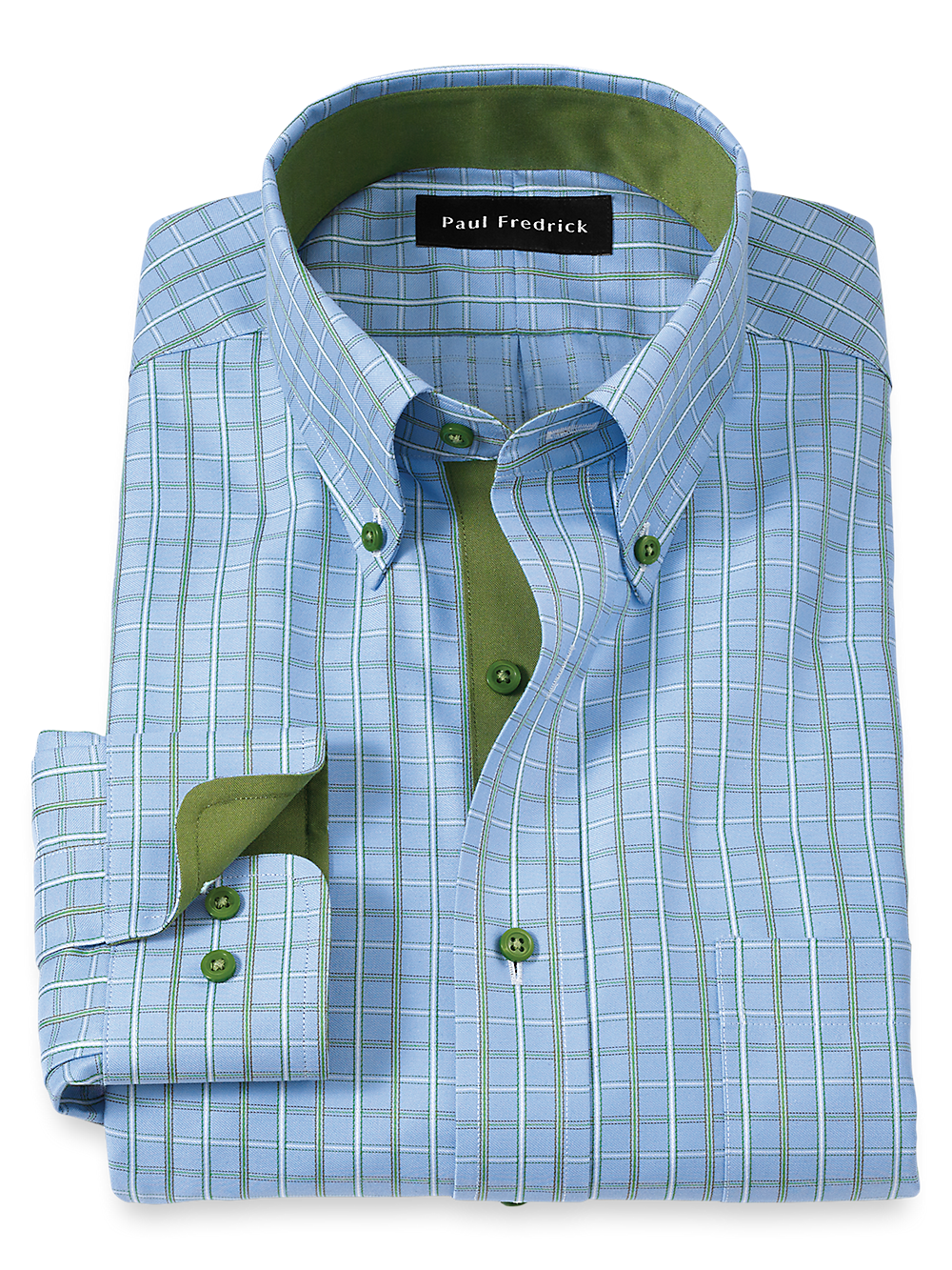 Product Image of Non-iron Cotton Windowpane Dress Shirt With Contrast Trim-Blue