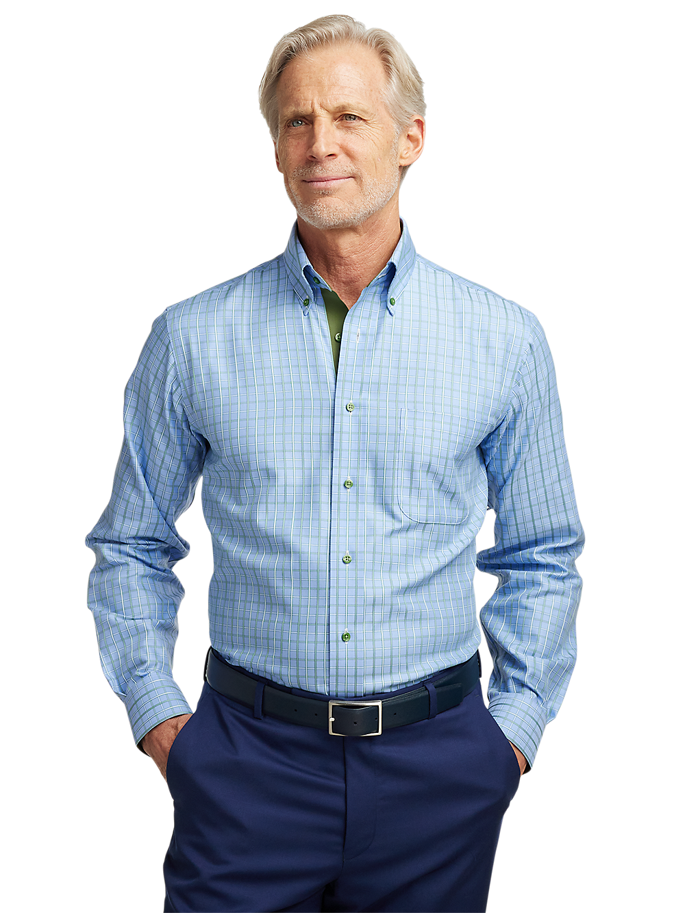 Alternate Image of Non-iron Cotton Windowpane Dress Shirt With Contrast Trim-1