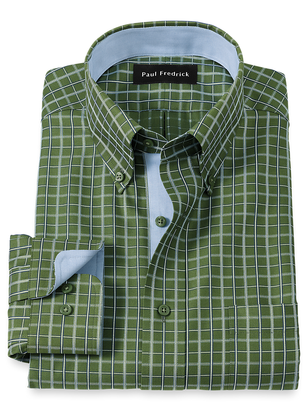 Product Image of Non-iron Cotton Windowpane Dress Shirt With Contrast Trim-Green