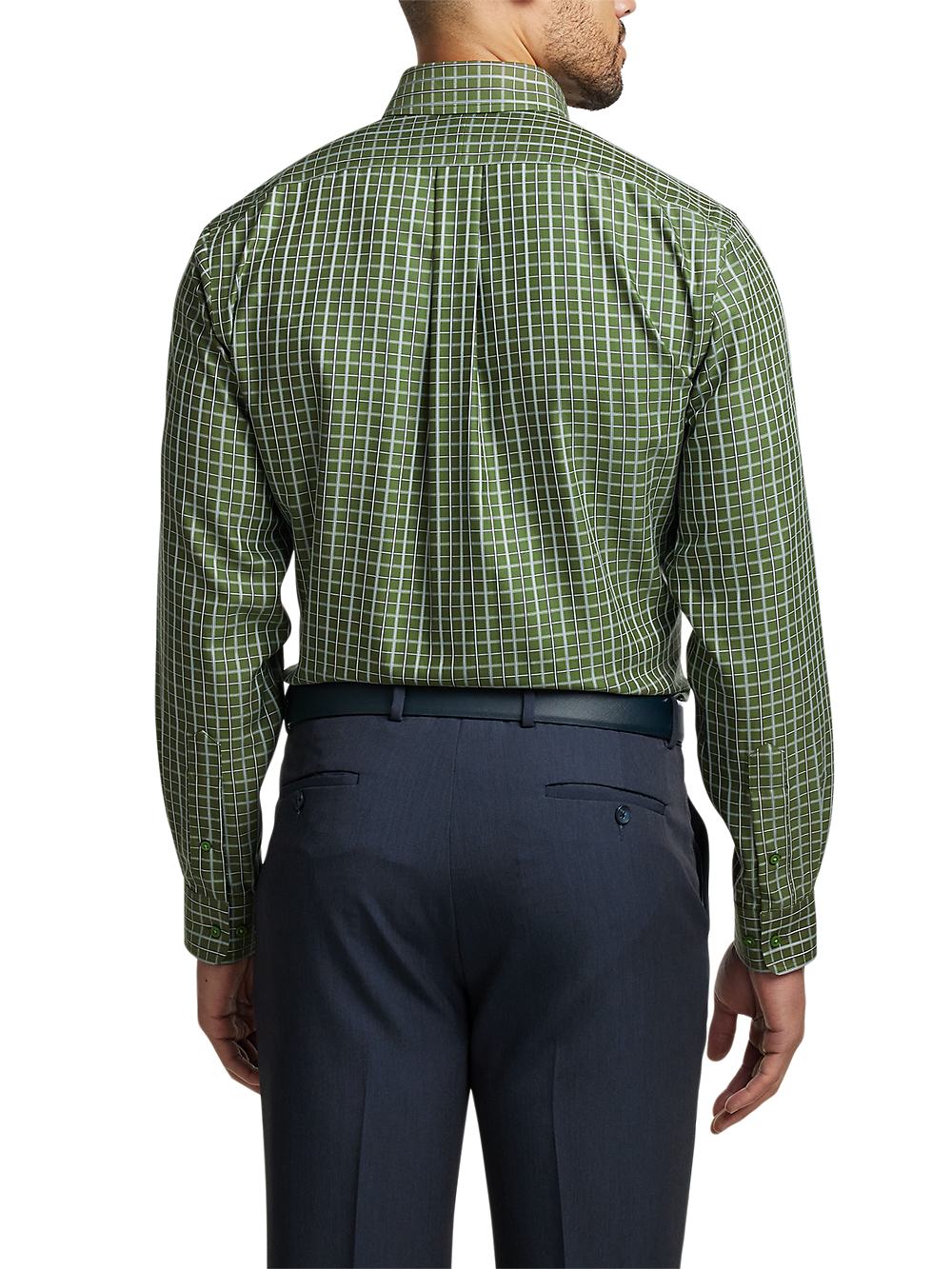 Alternate Image of Non-iron Cotton Windowpane Dress Shirt With Contrast Trim-4