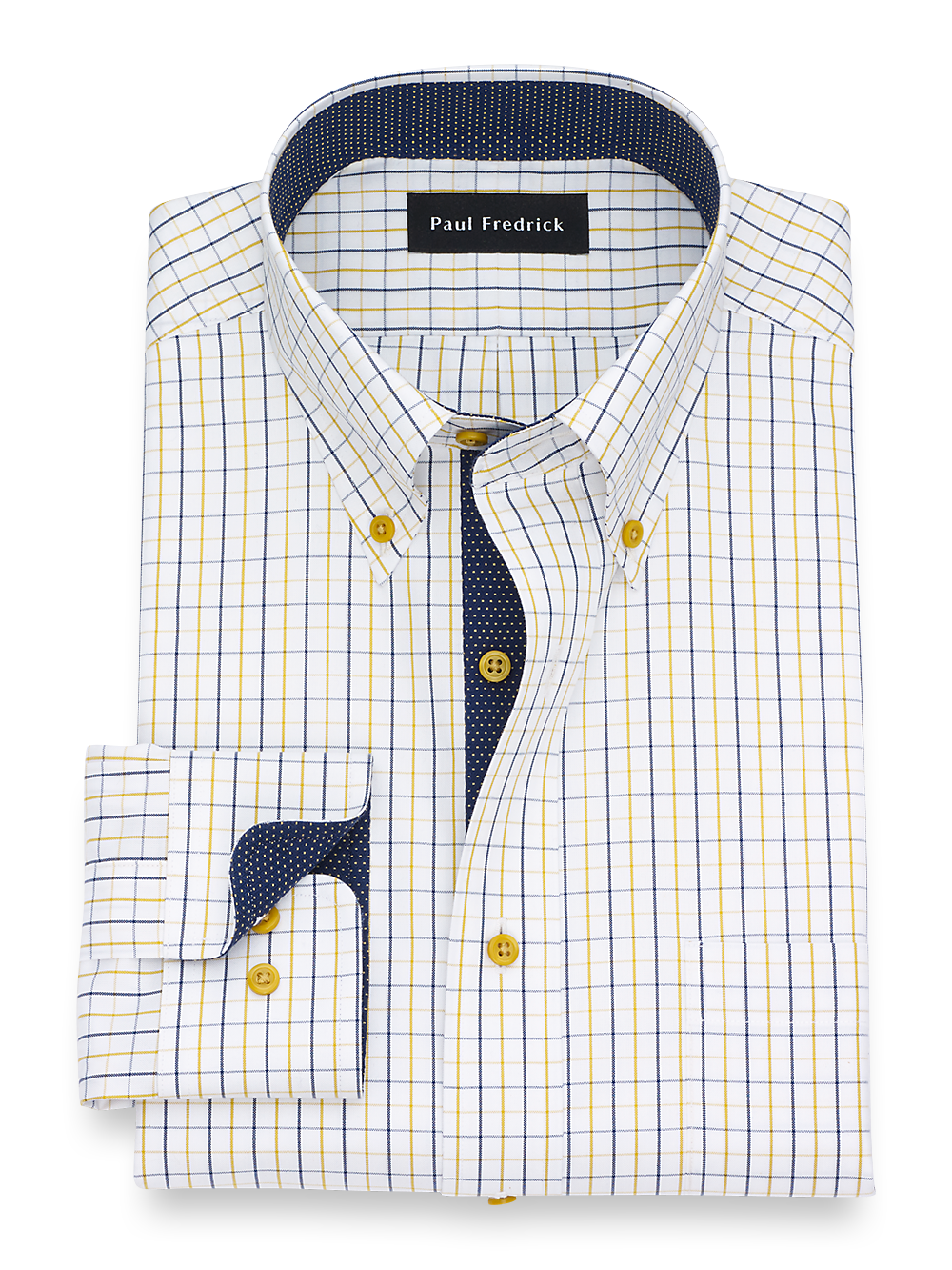 Product Image of Non-iron Cotton Check Dress Shirt With Contrast Trim-Navy/Gold