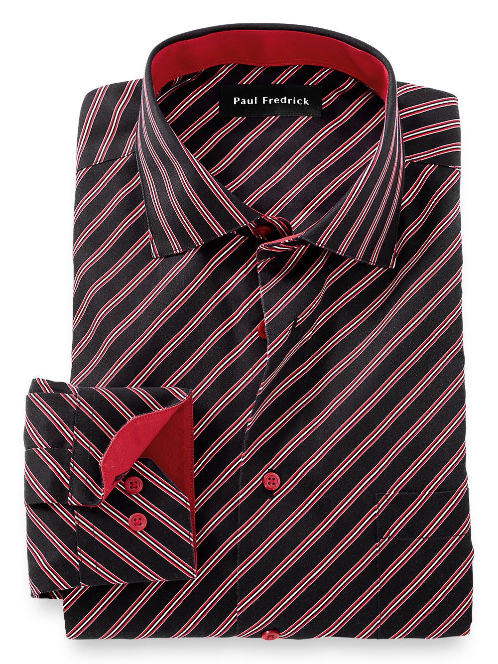 Product Image of Non-iron Cotton Stripe Dress Shirt With Contrast Trim-Black/Red